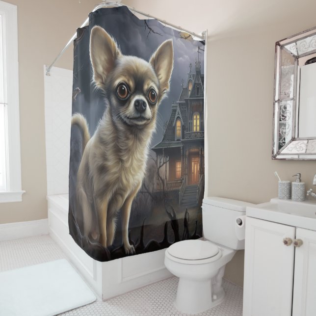 Rideaux De Douche chihuahua Halloween effroi (En situation)