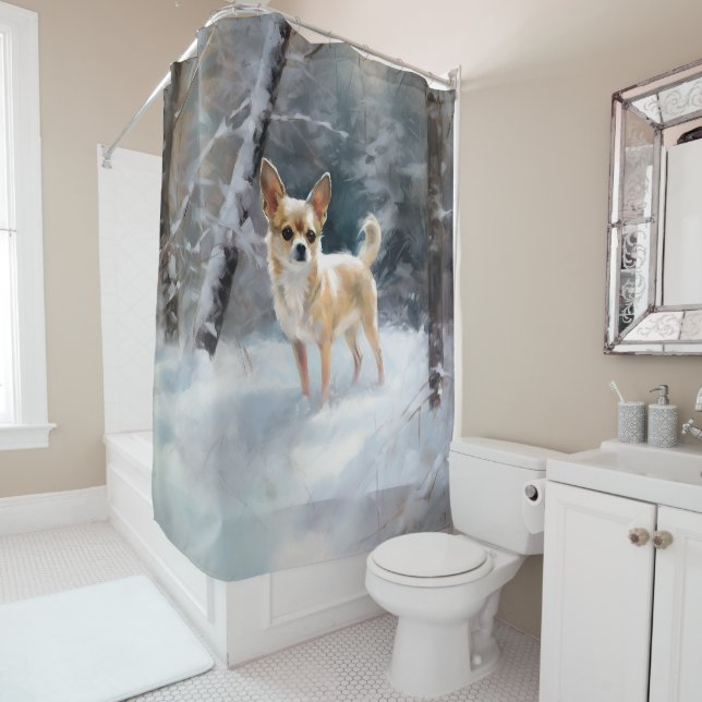 Rideaux De Douche Chihuahua Laisser neiger Noël (En situation)