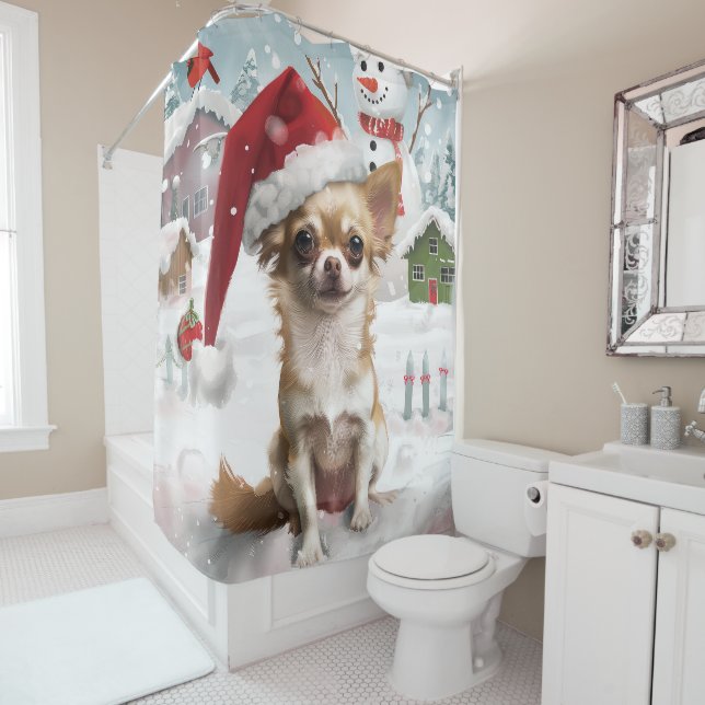 Rideaux De Douche Chihuahua Winter Wonderland Christmas Joy (En situation)