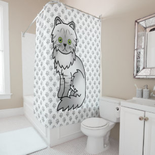 Rideaux De Douche Chinchilla Tabby Argent Persan Gris Chat & Pattes