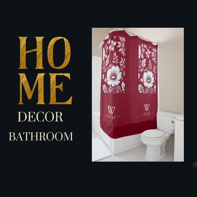 Rideaux De Douche Chinoiserie élégante française rouge et blanche (Créateur téléchargé)