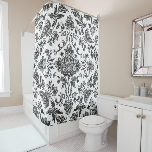 Rideaux De Douche Chinoiserie Florale Aquarelle Noir & Blanc