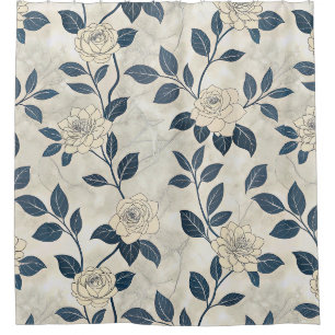 Rideaux De Douche Chinoiserie Moderne Rose Ivoire Nuit Botanique
