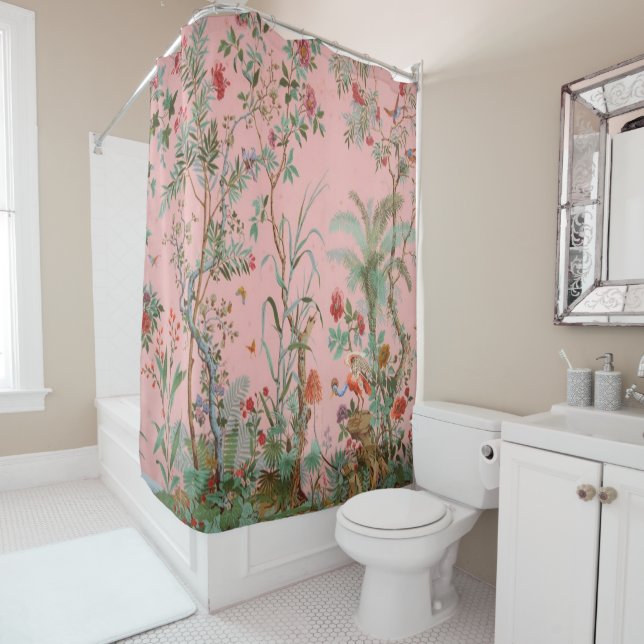 Rideaux De Douche Chinoiserie rose (En situation)