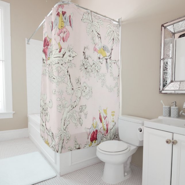 Rideaux De Douche Chinoiserie rose (En situation)