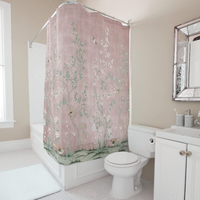 Rideaux De Douche Chinoiserie rose (En situation)