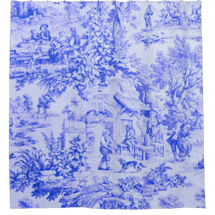Rideaux De Douche Chinoiserie Toile Blanc Bleu Français Style Rustiq