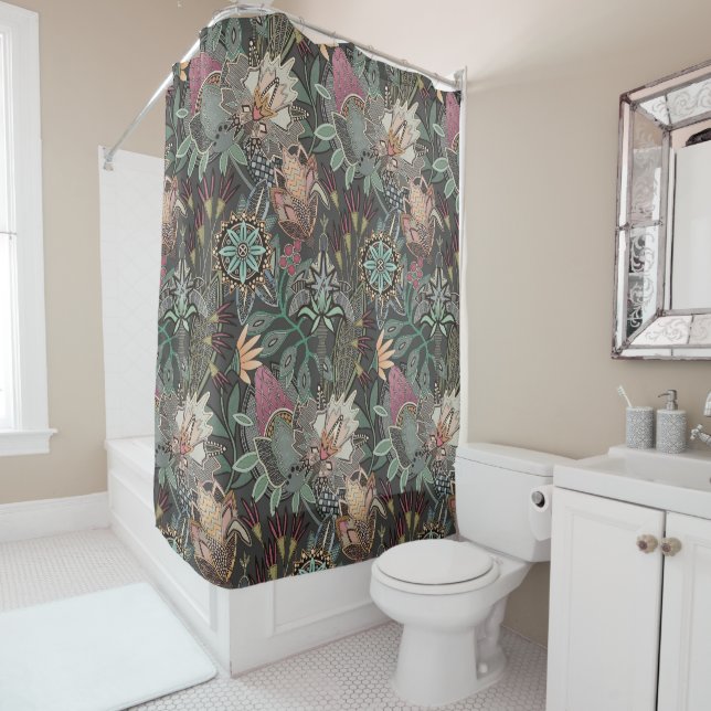 Rideaux De Douche chintz gris steampunk (En situation)