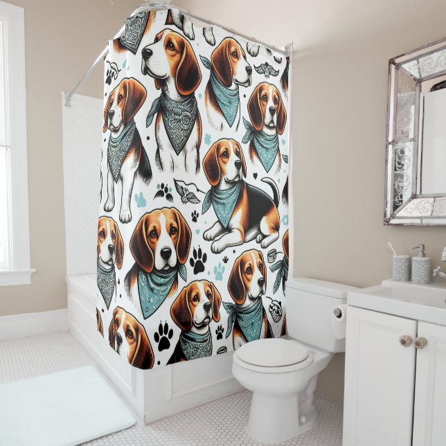 Rideaux De Douche Chiot Beagle vintage sans couture (En situation)