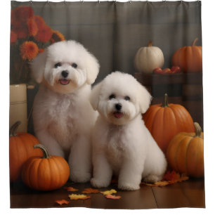 Rideaux De Douche Chiot Bichon Frise Délice d'Automne Citrouille