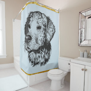 Rideaux De Douche Chiot de golden retriever avec la feuille d'or et