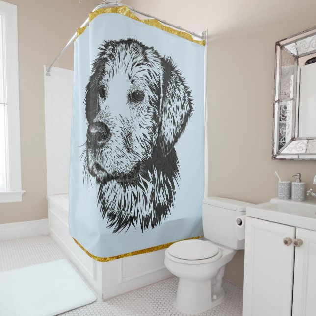Rideaux De Douche Chiot de golden retriever avec la feuille d'or et (En situation)