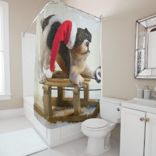 Rideaux De Douche Chiot sur un traîneau
