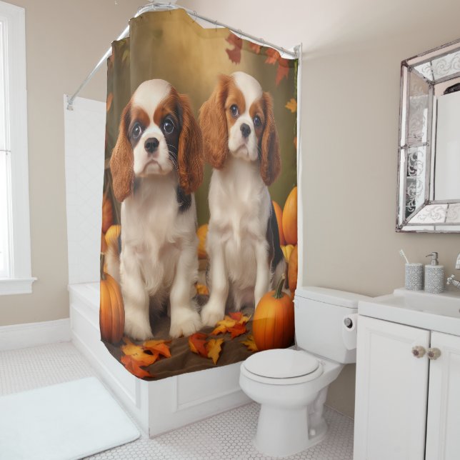 Rideaux De Douche Chiots Cavalier King Charles Spaniel Citrouille d' (En situation)