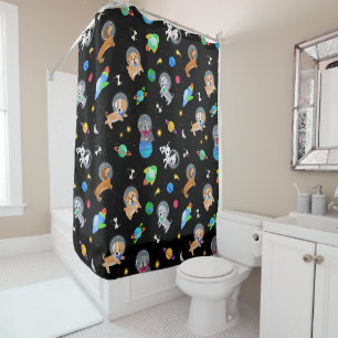 Rideaux De Douche Chiots Dans L'espace Aquarelle Chiens Astronautes