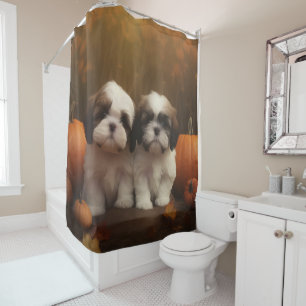 Rideaux De Douche Chiots Shih Tzu Délice d'Automne Citrouille 