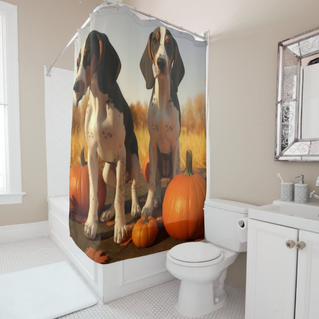 Rideaux De Douche Chiots Treeing Walker Coonhound Citrouille d'Autom (En situation)