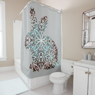 Rideaux De Douche Chocolat Brown et bleu turquoise Mandala Bunny