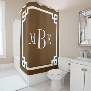 Rideaux De Douche Chocolat Brown Grèce Key Bordure Monogramme