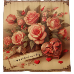 Rideaux De Douche Chocolats et fleurs de la Saint-Valentin vintage