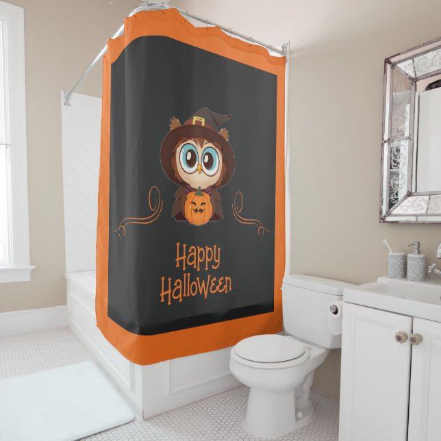 Rideaux De Douche Chouette/Automne/Automne/Halloween/citrouille (En situation)