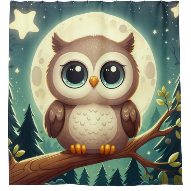 Rideaux De Douche Chouette bébé la nuit avec lune (Devant)