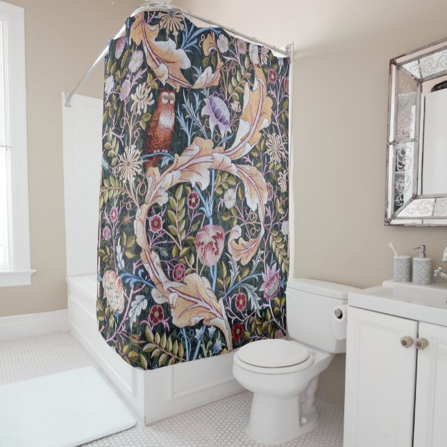 Rideaux De Douche Chouette et fleurs, William Morris (En situation)