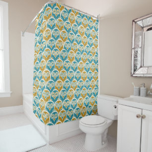 Rideaux De Douche Chouettes à bec moutarde et bleu turquoise