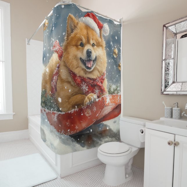 Rideaux De Douche Chow Chow Dog in Sledge Let it Snow Christmas (En situation)