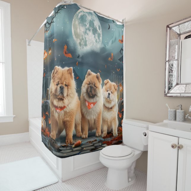 Rideaux De Douche Chow Chow Halloween Épouvante (En situation)