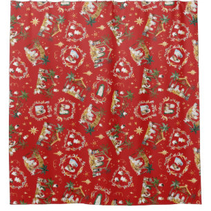 Rideaux De Douche Christian Christmas Watercolor Nativité Rouge