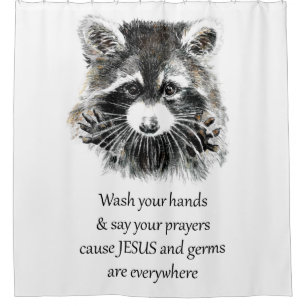 Rideaux De Douche Christian Washroom Lavez vos mains Raccoon Animal