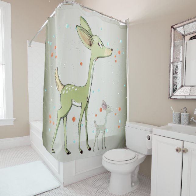 Rideaux De Douche Christmas Celebration Green Deers Holidays Cute (En situation)