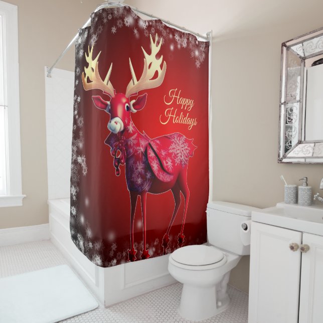 Rideaux De Douche Christmas Celebration Red Reindeer Winter Holidays (En situation)