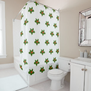 Rideaux De Douche Christmas Holly Motif