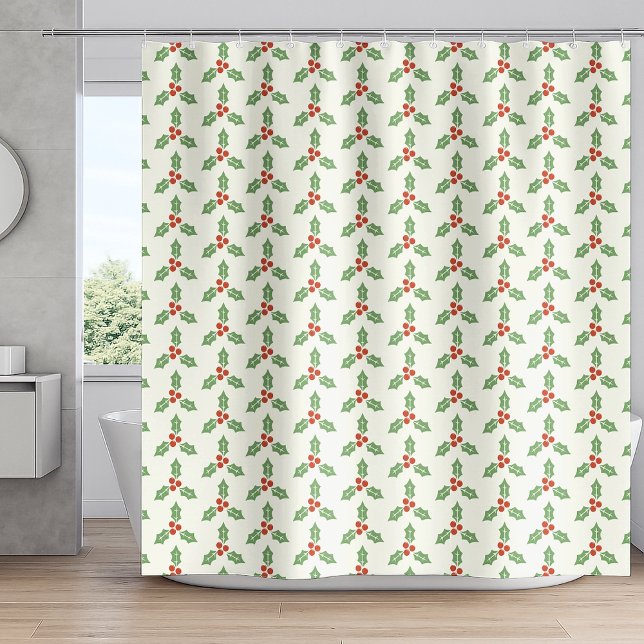 Rideaux De Douche Christmas Holly Pattern Green Holly Red Berries (Créateur téléchargé)