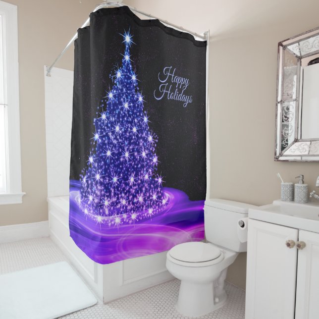 Rideaux De Douche Christmas Party Pink Blue Tree Winter Black Rustic (En situation)