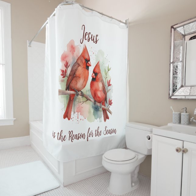 Rideaux De Douche Christmas Red Cardinal Jesus Reason for Season (En situation)