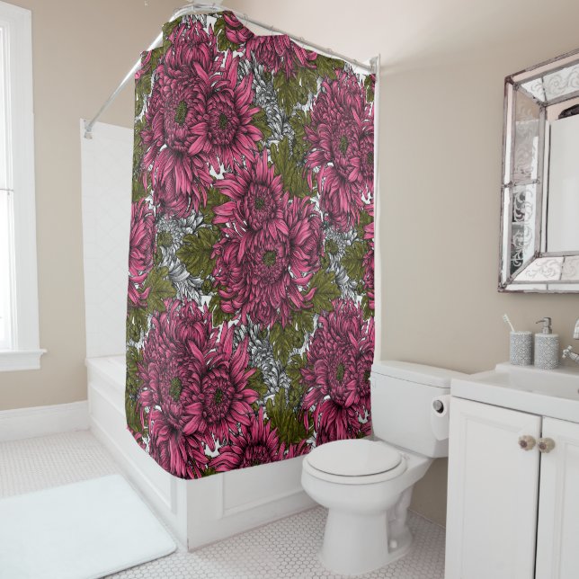 Rideaux De Douche Chrysanthème rose (En situation)