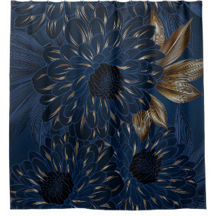 Rideaux De Douche Chrysanthèmes dessinés à la main, motif floral élé