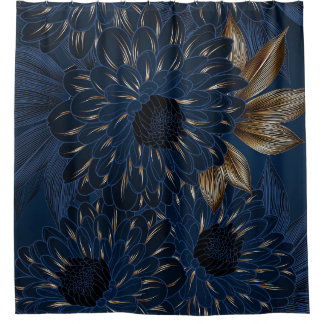 Rideaux De Douche Chrysanthèmes dessinés à la main, motif floral élé