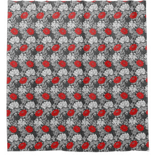 Rideaux De Douche Chrysanthèmes William Morris, gris et rouge