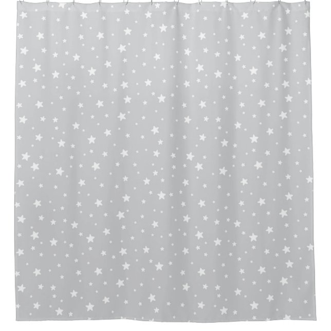 Rideaux De Douche Ciel céleste gris et étoiles blanches (Devant)