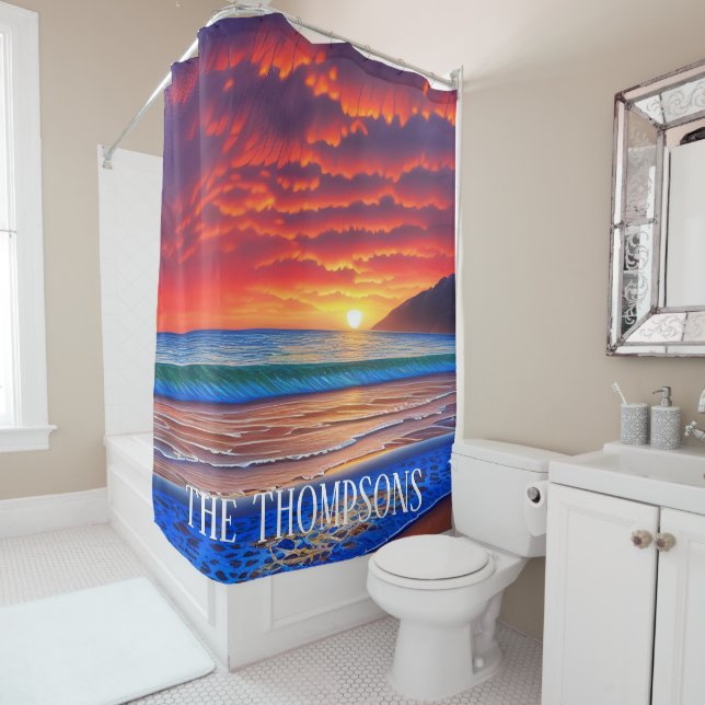 Rideaux De Douche Ciel de coucher de soleil clair tropical (En situation)