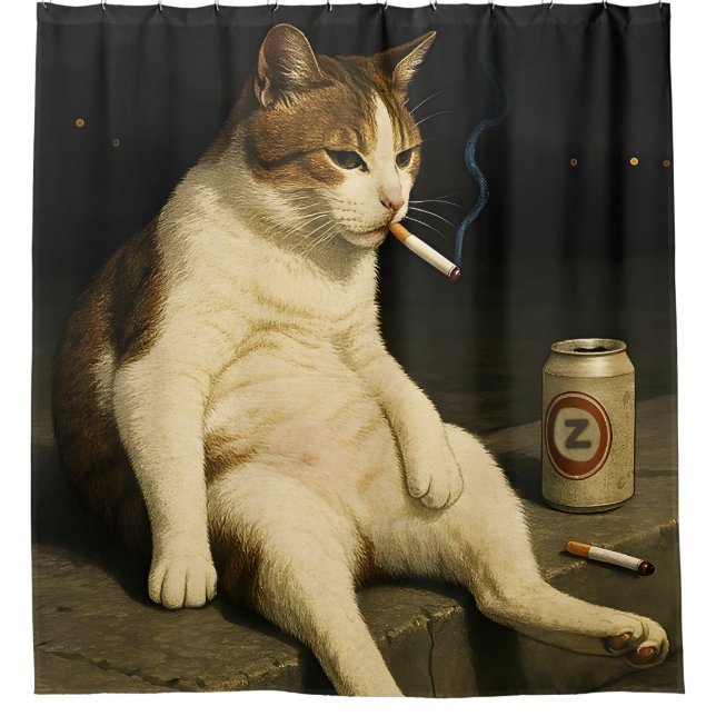 Rideaux De Douche Cigarette Kitten Funny Smoking Cat Gen Z Meme (Devant)