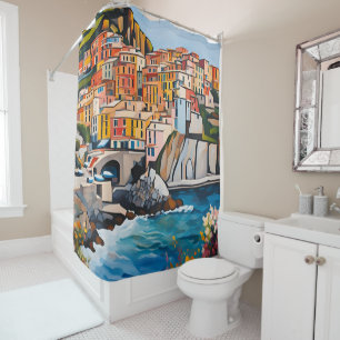 Rideaux De Douche Cinque Terre Italie Méditerranée Art Moderne Côte