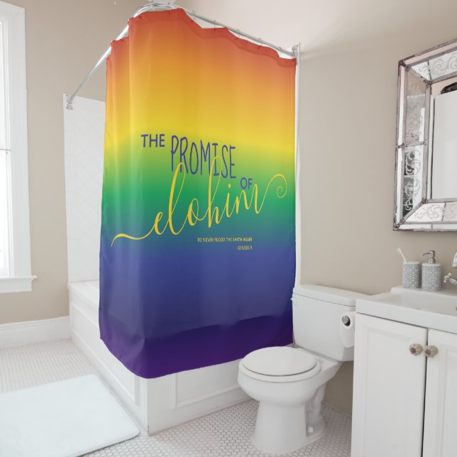 Rideaux De Douche Citation de la Bible arc-en-ciel (En situation)