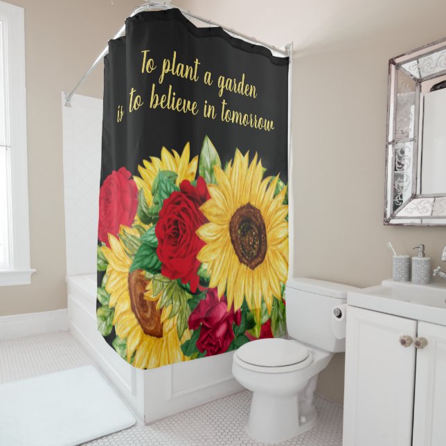 Rideaux De Douche Citation de l'inspiration rouge rose jaune tournes (En situation)