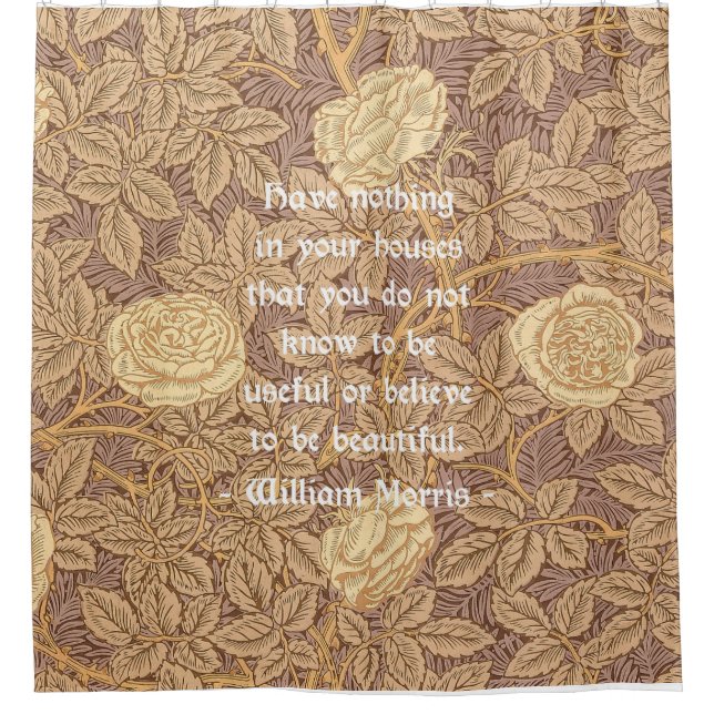 Rideaux De Douche Citation de William Morris sur le motif de rose (Devant)