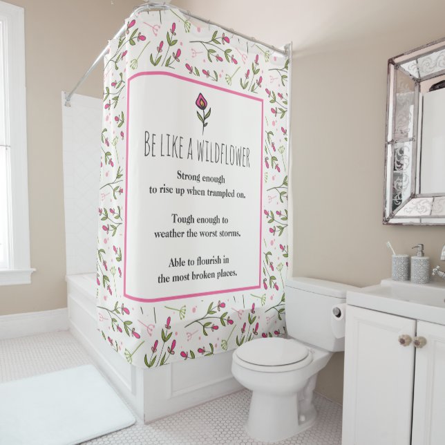 Rideaux De Douche Citation Inspirante Avec Motif Fleur sauvage (En situation)